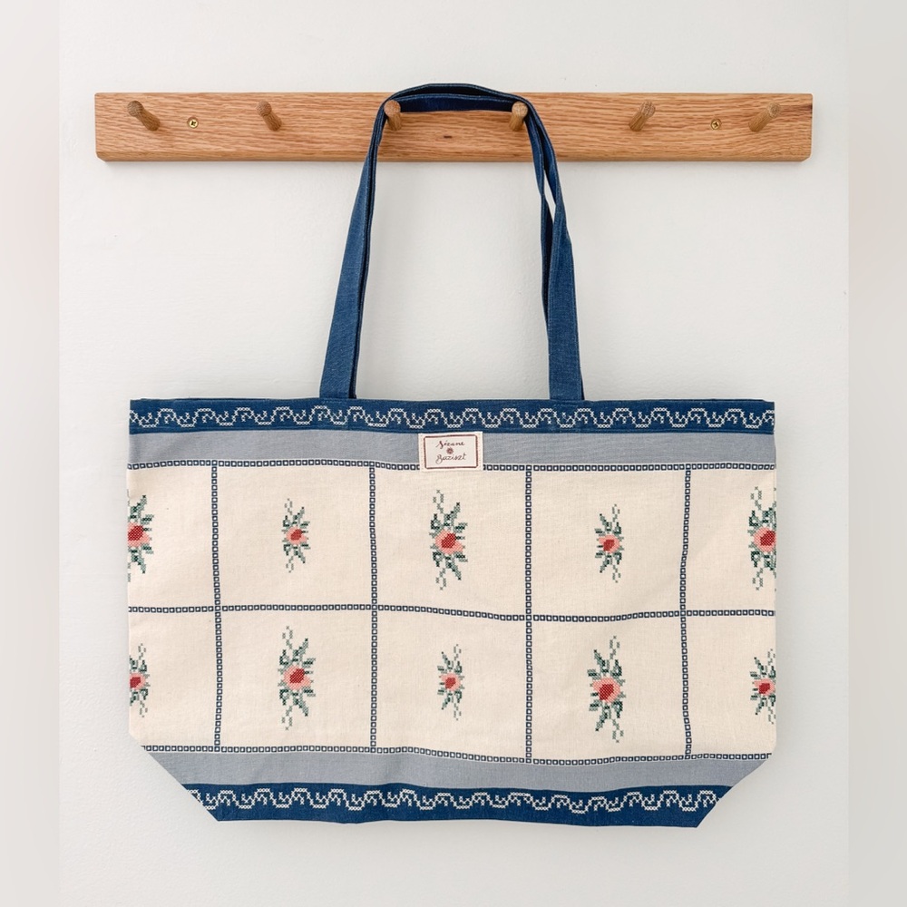 Sezane x Baziszt Blue Floral Tote Bag Brand New
